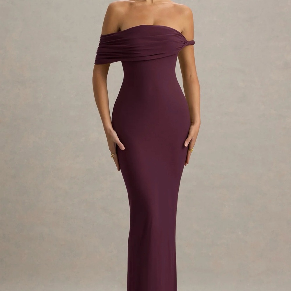 Melika Burgundy Twisted Bardot Maxi Dress